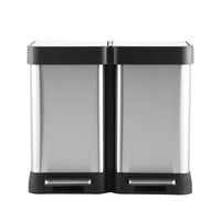 Poubelle double Garvee en acier inoxydable 2 x 20 L avec couvercle à fermeture douce à pédale, rectangulaire, argentée