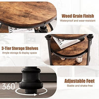Garvee table d'appoint ronde à 3 étagères, pieds de support en métal, MDF rustique pour le salon et la chambre, 60 cm h × 46 cm l × 46 cm l, brune rustique
