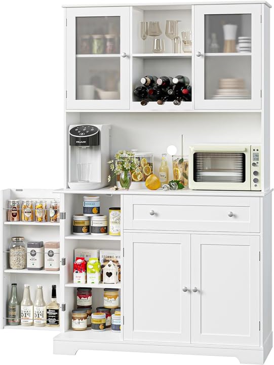 Armoire de cuisine Garvee de 18 cm de haut avec grands tiroirs, autoportante, style campagnard, finition bois blanc, pour salon et salle à manger