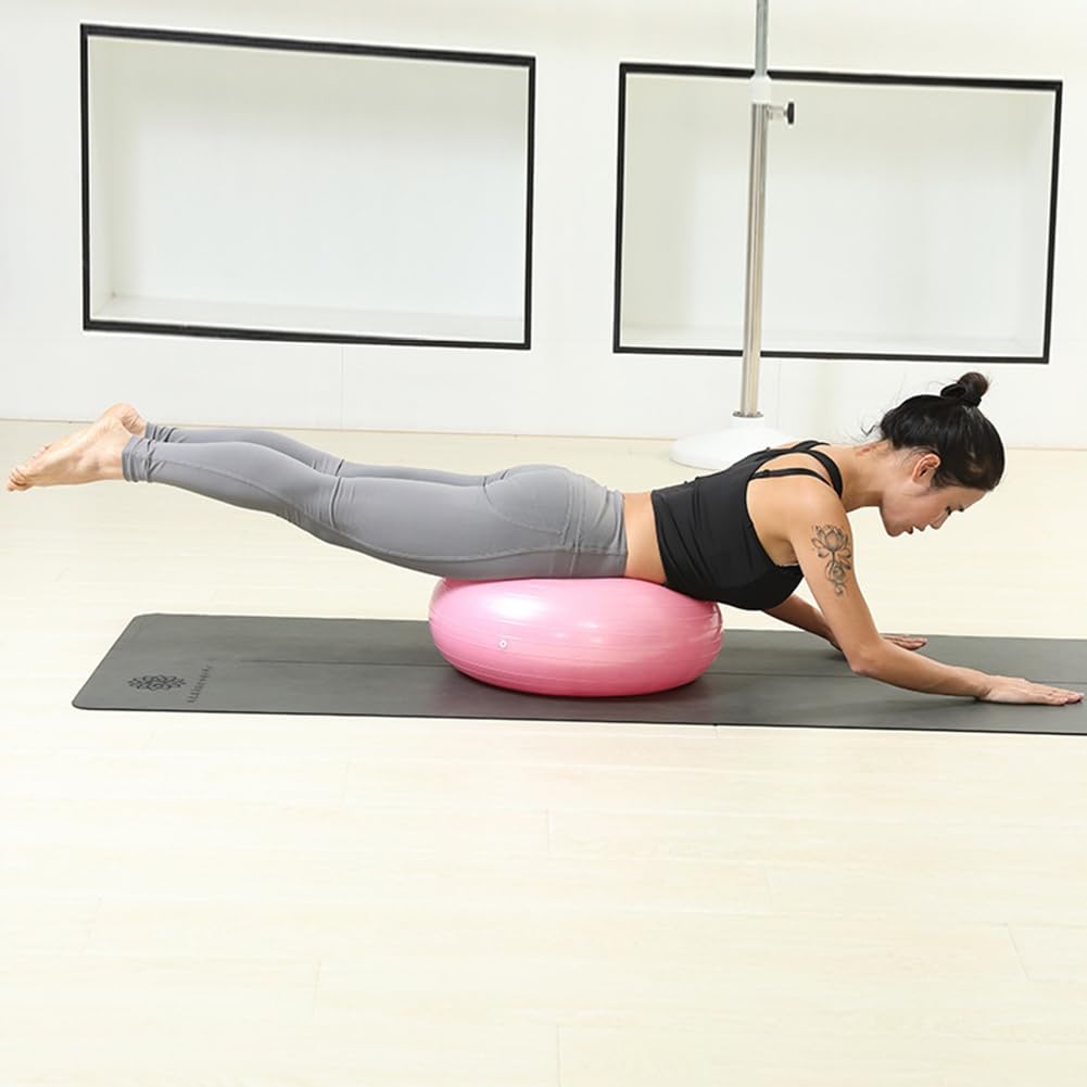 Ballon d'exercice Garvee Donut, ballon de renforcement musculaire, ballon de stabilité, yoga, pilates, équilibre, 50 cm, rouge vif, avec pompe