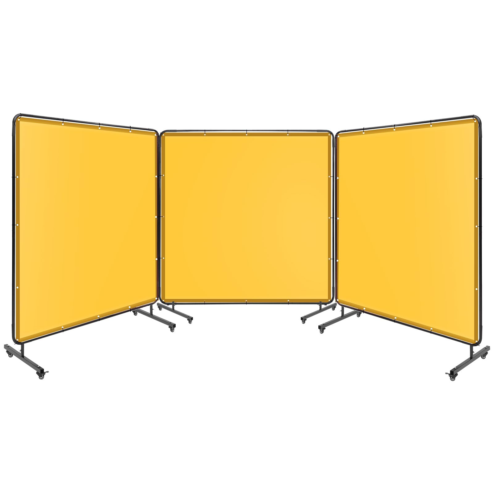 Écran de soudage Garvee à 3 panneaux de 1,8 x 1,8 m avec cadre en acier, ignifugé, protection UV, PVC transparent, sur roulettes pour une utilisation sans obstacle en atelier