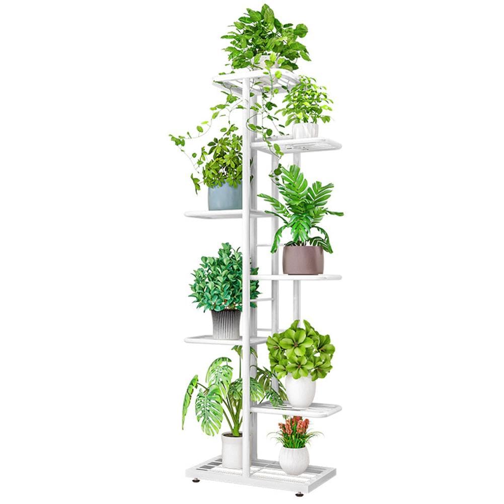 Garvee support à plantes 7 niveaux en métal avec 8 pots, pieds réglables, intérieur et extérieur, noir