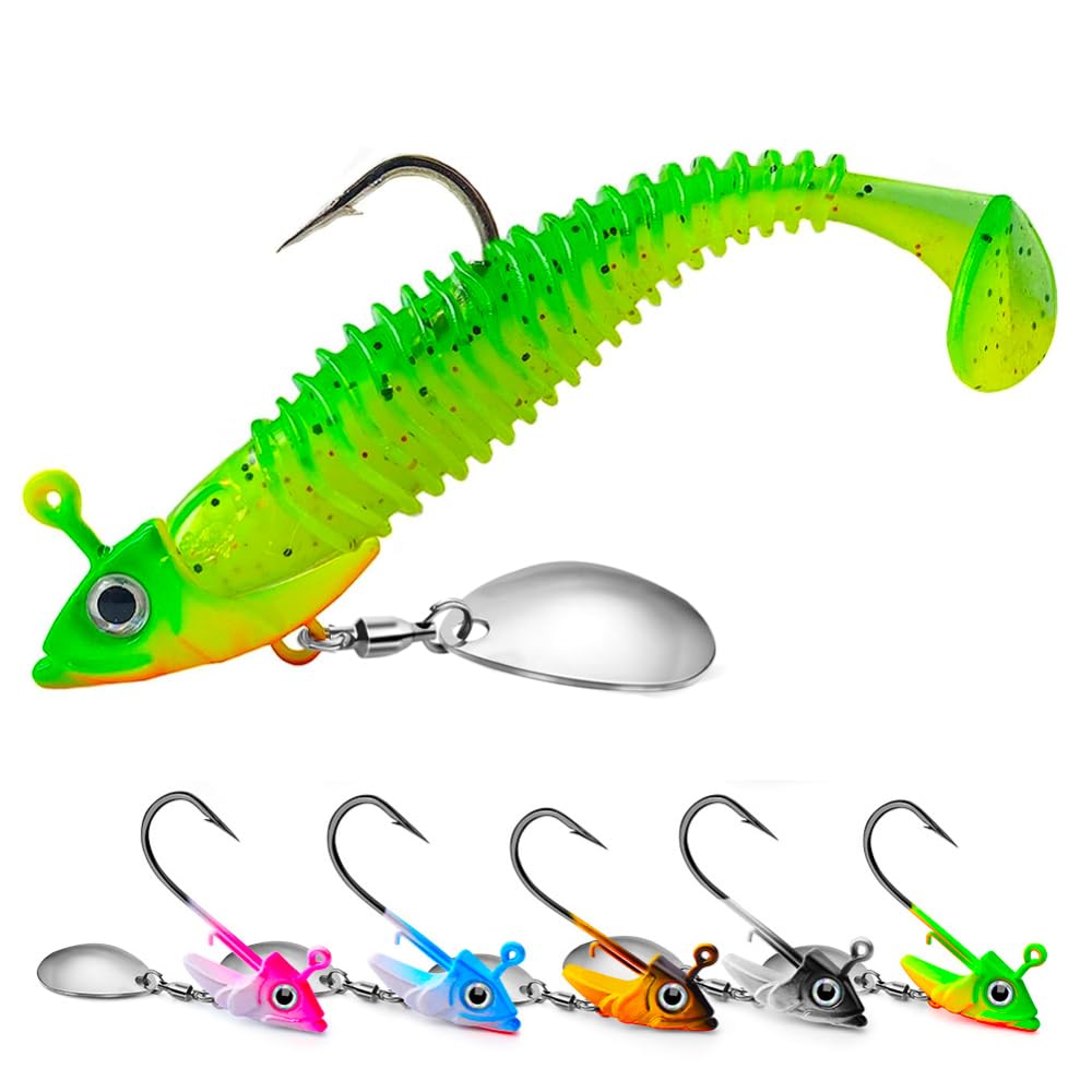 Garvee, lot de 5 têtes de pêche pivotantes 3/8 oz pour eau douce et eau salée, hameçons Robalo et saumon, robustes et polyvalentes, idéales pour la pêche à la truite.