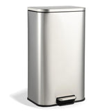 Garvee poubelle de cuisine 30 L acier inoxydable fermeture douce avec seau interne amovible pour bureau et salle de bain rectangulaire silencieuse durable - Argent