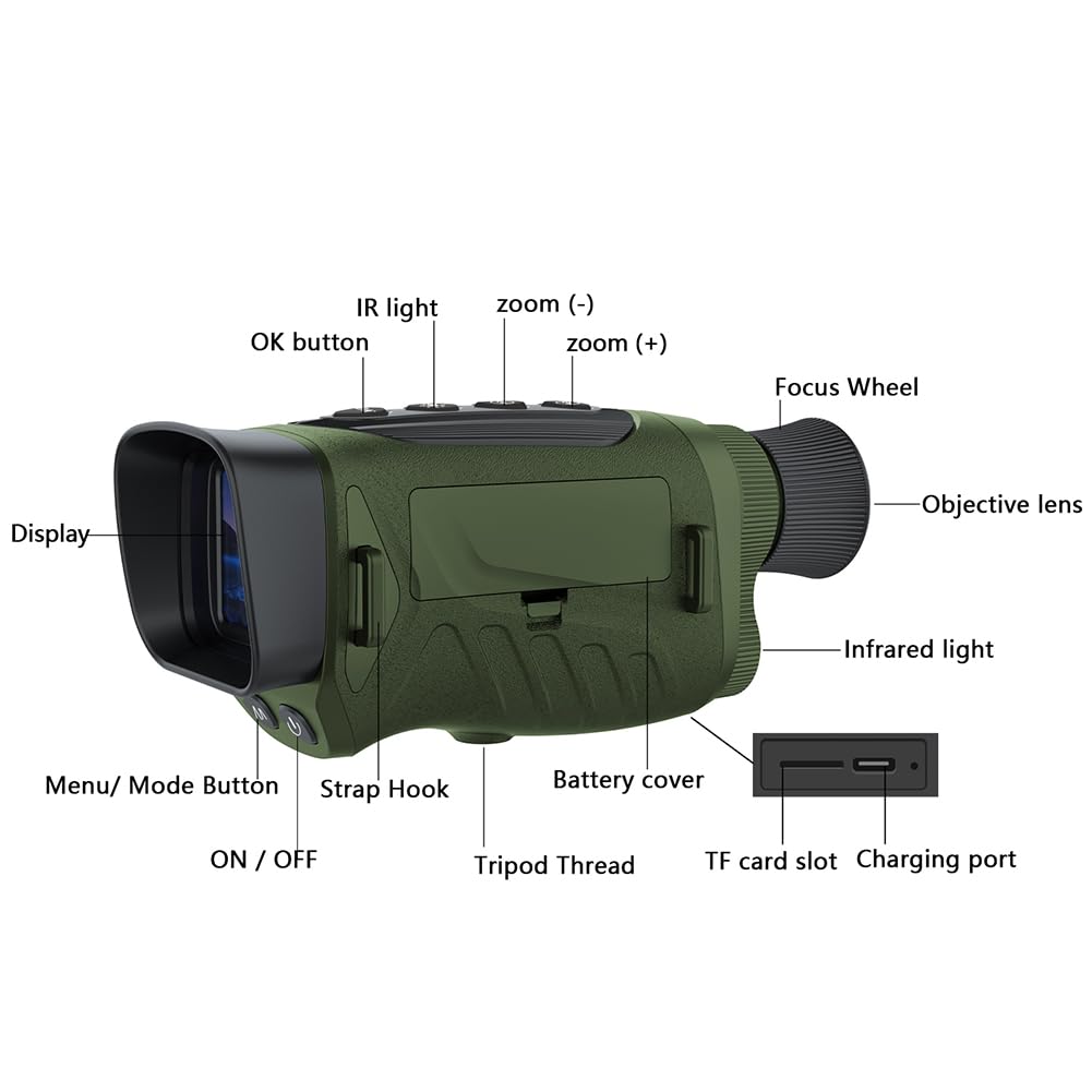 Monoculaire de vision nocturne Garvee 2.5KD 48MP avec infrarouge 3W 850 nm, zoom numérique 8x, poignée ergonomique pour le camping, noir