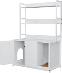 Garvee enclos pour bac à litière avec 2 portes et griffoir, MDF et acier, 3 étagères, blanc, pour le salon et la chambre, 57 cm × 42 cm × 55 cm