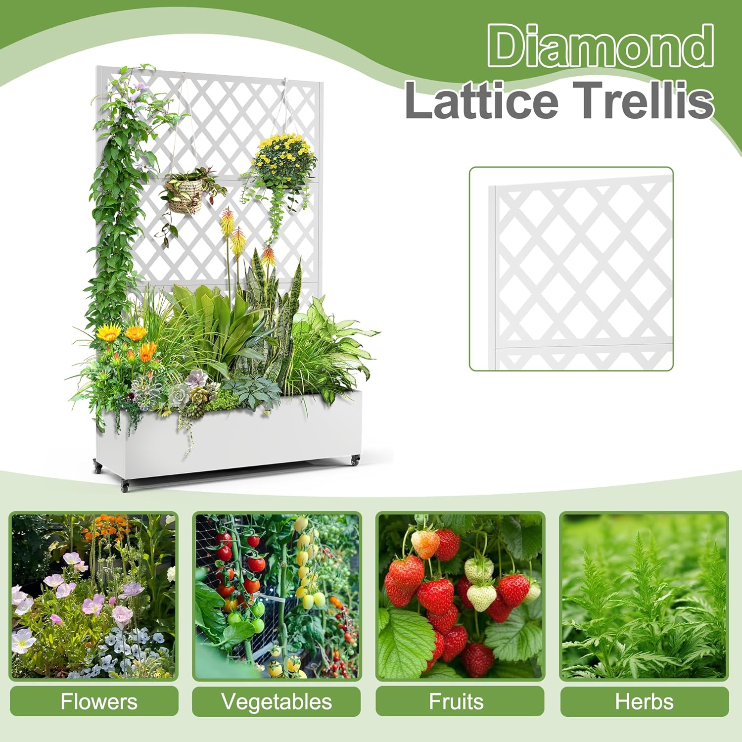 Bac à plantes en métal GARVEE avec treillis motif feuillage, pour jardin, terrasse ou balcon, brise-vue 120 x 40 x 180 cm