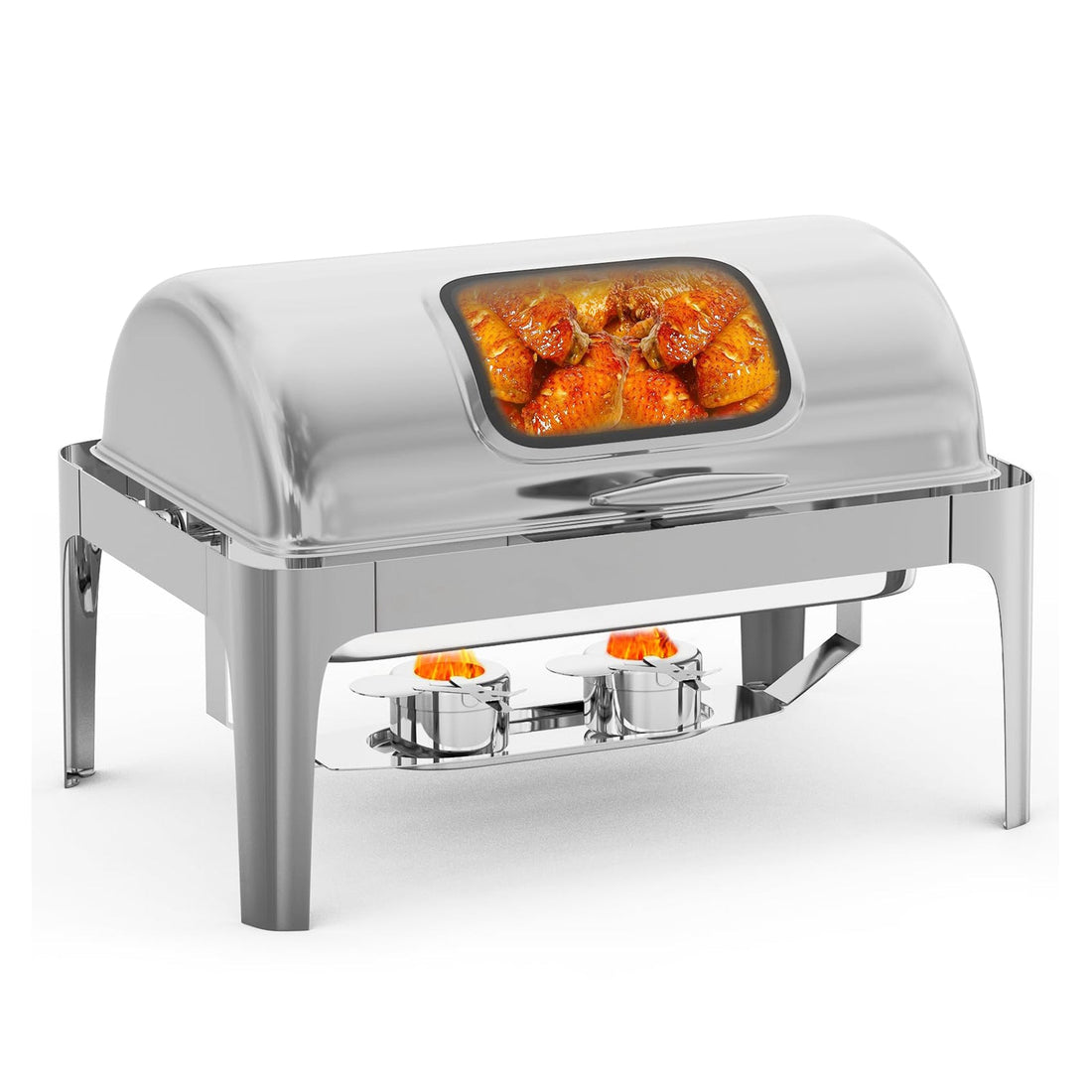 Chafing dish Garvee 9 Qt à couvercle roulant avec fenêtre en verre, chauffe-plats en acier inoxydable pour buffets et traiteurs, maintient les aliments au chaud ou au froid.