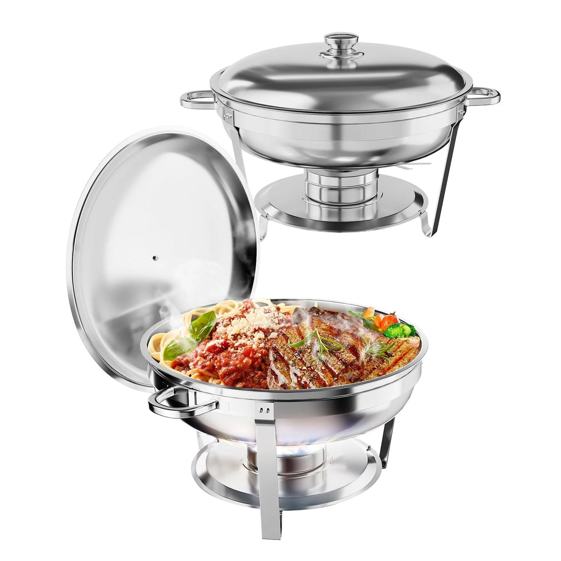 Ensemble de 2 chauffe-plats en acier inoxydable Garvee 4,7 L, idéal pour la restauration et les buffets.