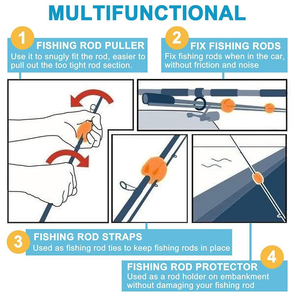 Ensemble de 6 sangles de canne à pêche en silicone Garvee, avec 5 tailles de trous, pour la pêche en extérieur. Protection, durabilité et portabilité garanties. Disponibles en 6 couleurs.
