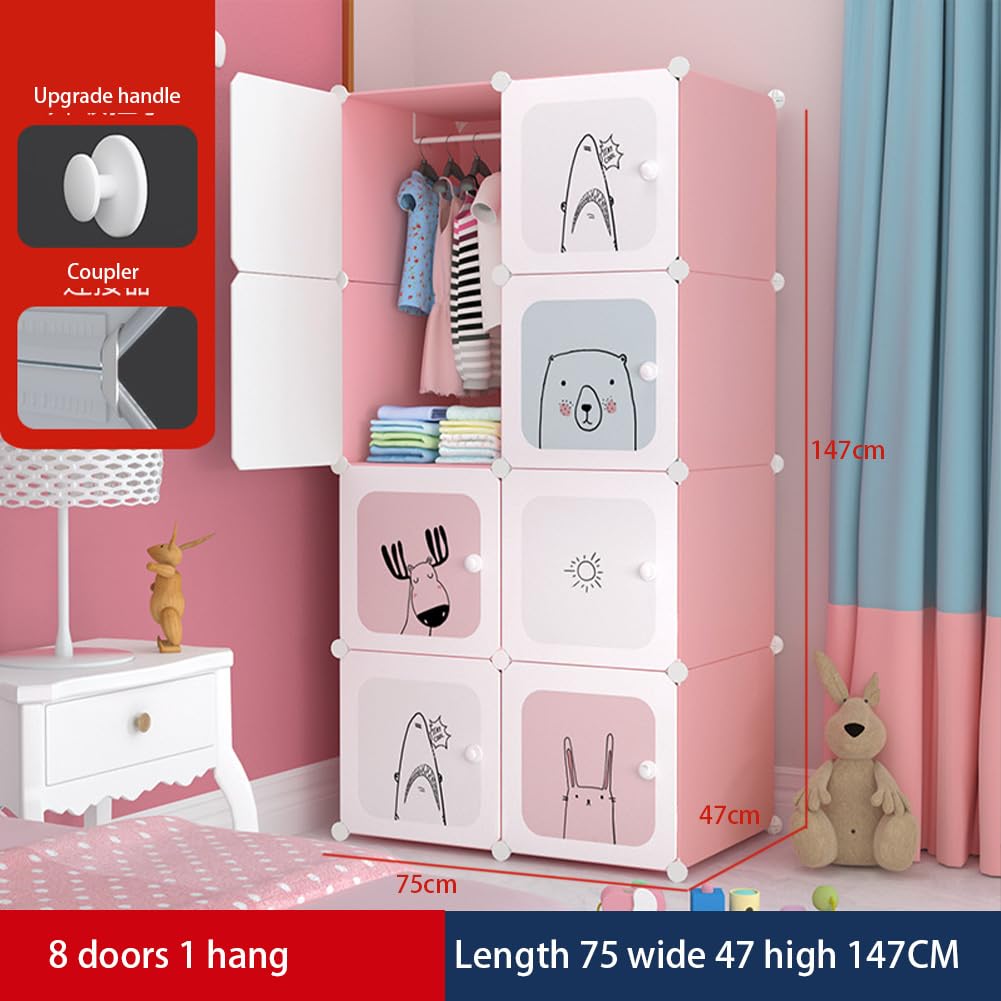 Garde-robe modulaire pour enfants Garvee, à monter soi-même, robuste et peu encombrante, rose, 75 x 47 x 147 cm, pour chambre et couloir.