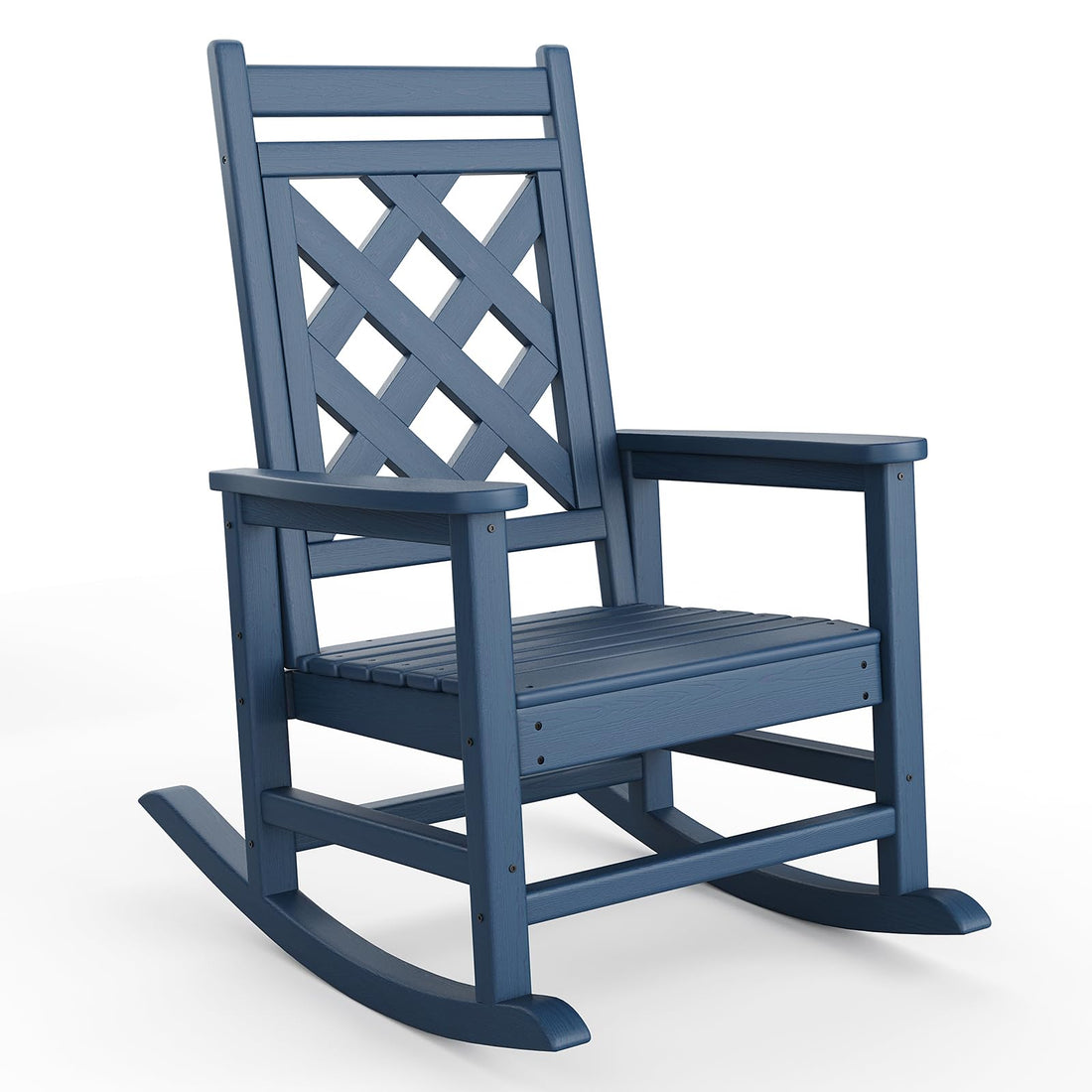 Fauteuil à bascule d'extérieur Garvee en PEHD résistant aux intempéries avec revêtement imitation bois, ergonomique, bleu marine, pour terrasse et jardin, capacité de charge de 172 kg