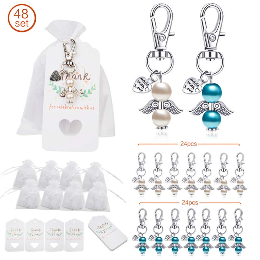 Porte-clés Garvee 48 Ange Gardien avec pochette en organza, pendentifs en perle rose pour mariage, baptême, Noël, anniversaire