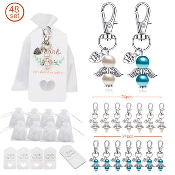 Porte-clés Garvee 48 Ange Gardien avec pochette en organza, pendentifs en perle rose pour mariage, baptême, Noël, anniversaire
