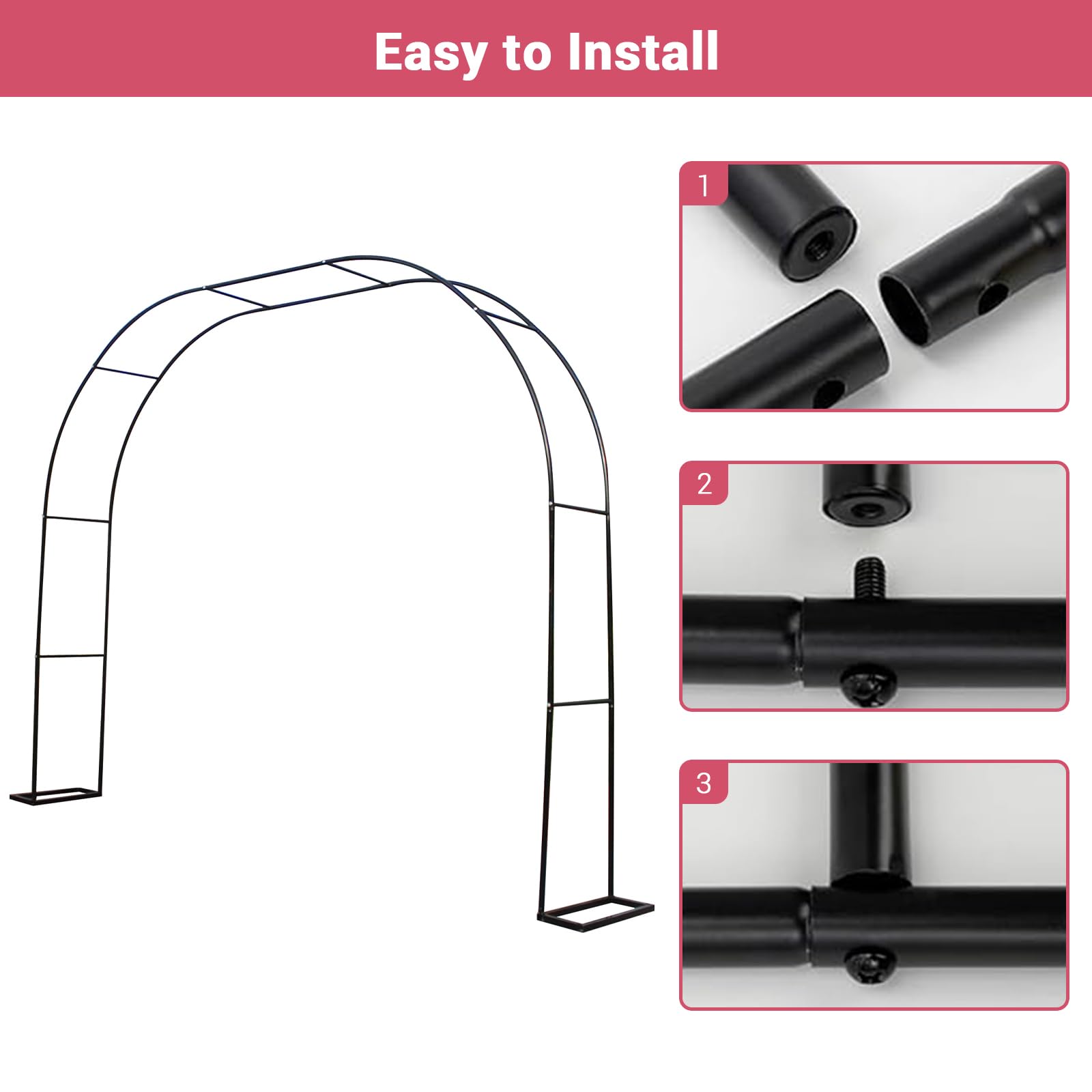 Arche de jardin Garvee avec pergola, 3 m x 2,2 m, en métal noir antirouille, idéale pour les mariages et les jardins.