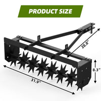 Aérateur à pointes Garvey à tracter, 81 cm (32 pouces), avec dents en acier et profondeur réglable pour pelouses et agriculture, barre de traction extra large, robuste