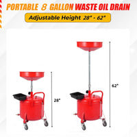 Réservoir de vidange d'huile portable Garvee de 8 gallons avec entonnoir réglable et roues pour atelier, acier, noir