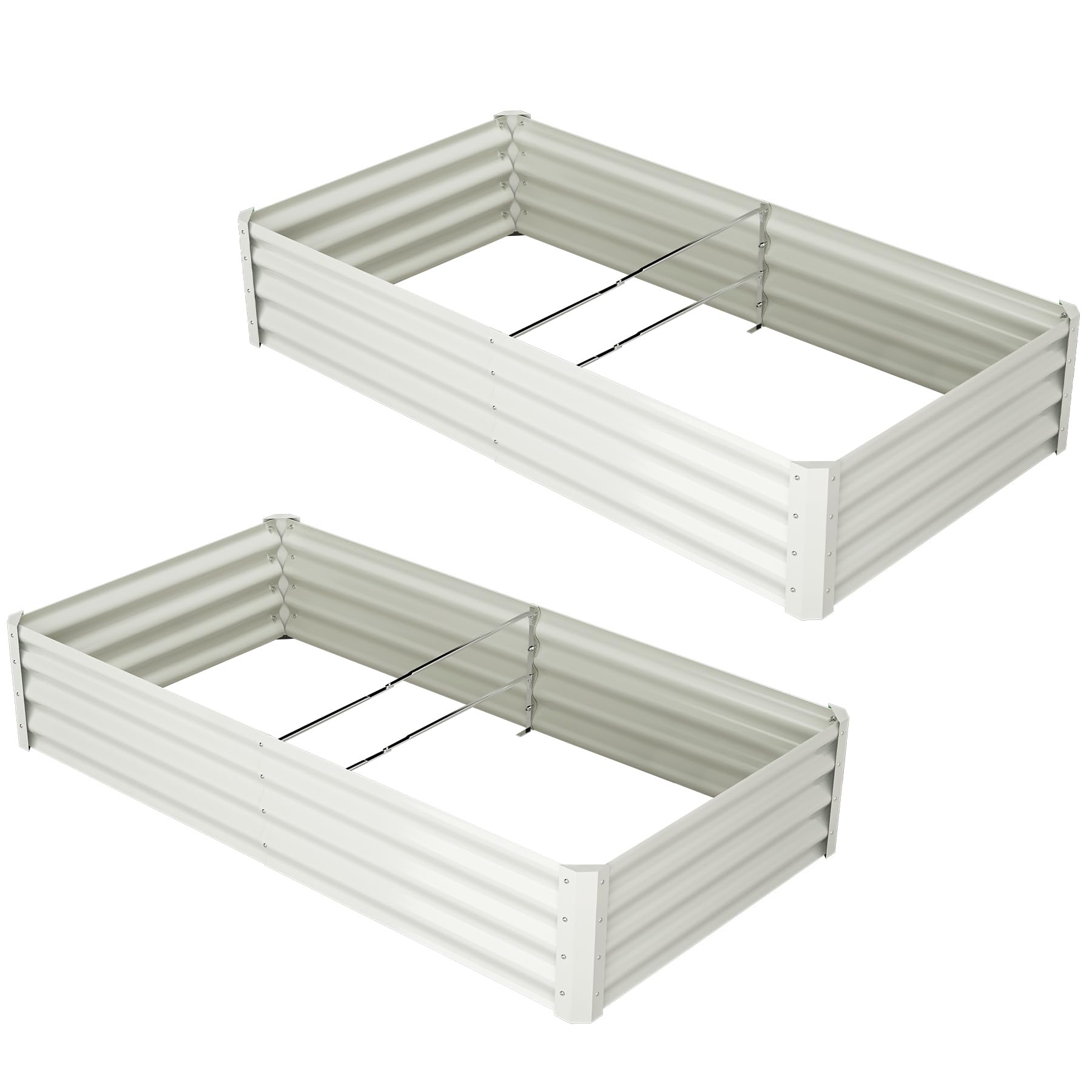 Garvee Lot de 2 bacs de jardin surélevés galvanisés 137 x 61 x 30 cm, en métal avec bords caoutchoutés, pour balcon et jardin, antirouille, fond ouvert