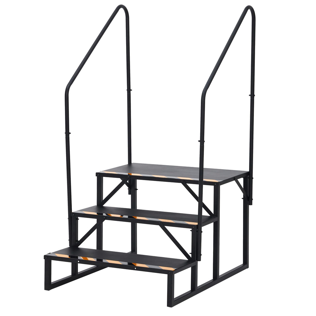Escalier portable Garvee à 3 marches avec rampe, acier, bandes antidérapantes pour caravanes, spas, usage extérieur, noir, compact