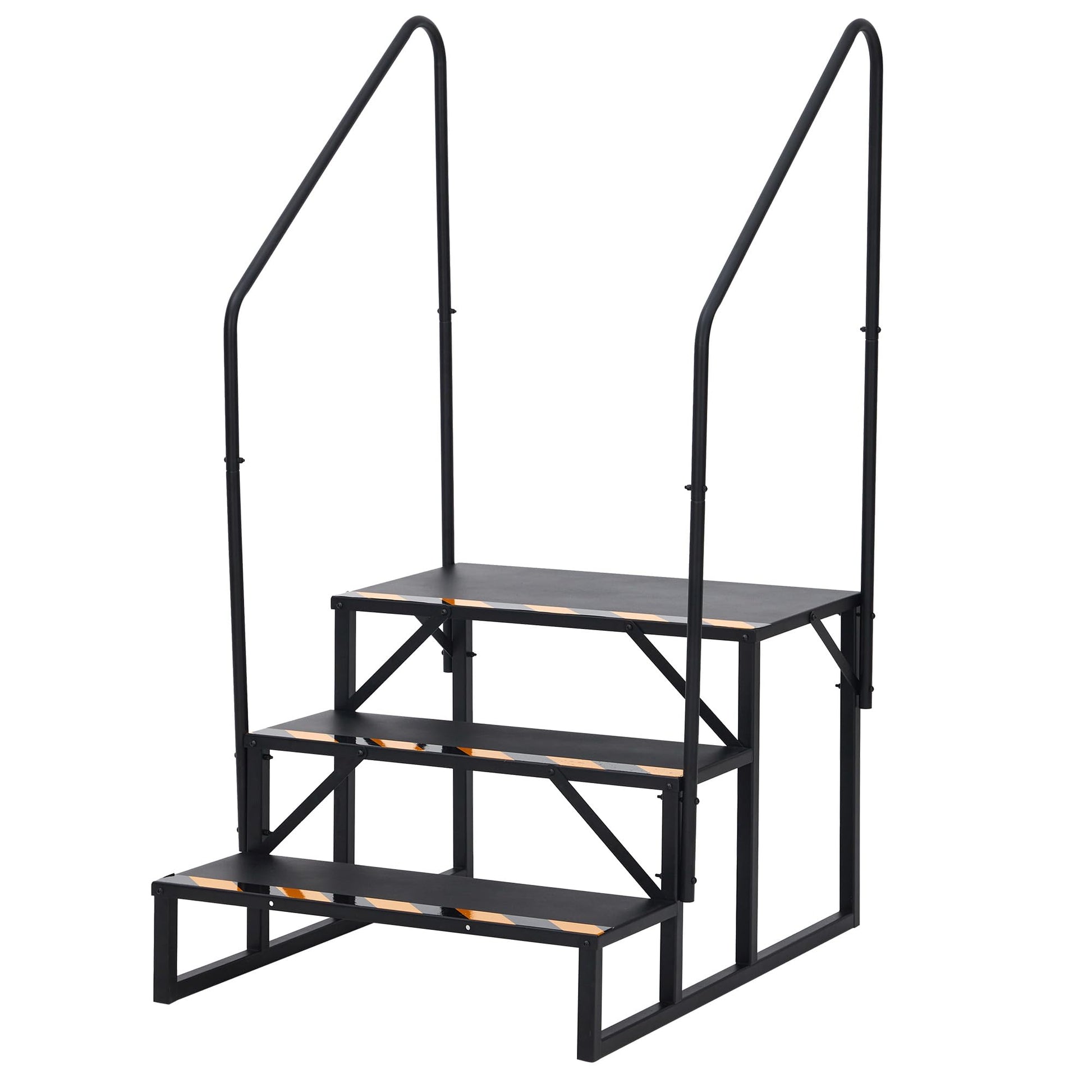 Escalier portable Garvee à 3 marches avec rampe, acier, bandes antidérapantes pour caravanes, spas, usage extérieur, noir, compact