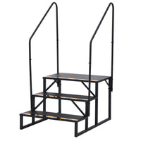 Escalier portable Garvee à 3 marches avec rampe, acier, bandes antidérapantes pour caravanes, spas, usage extérieur, noir, compact