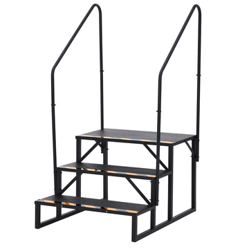 Escalier portable Garvee à 3 marches avec rampe, acier, bandes antidérapantes pour caravanes, spas, usage extérieur, noir, compact