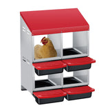Garvee Pondoir pour poules à 4 compartiments double niveau, métal galvanisé zinc, poignée en plastique, plateau amovible, robuste, pour poulaillers et fermes, rouge - Rouge