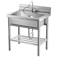 Évier utilitaire Garvee en acier inoxydable 304 avec mitigeur thermostatique, pose libre, pour cuisine et extérieur, 20 x 20 x 34 cm, couleur argent.