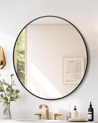 Miroir mural rond noir Garvee de 50 cm (20 pouces) avec cadre en métal pour salle de bain et salon, incassable, en aluminium, antirouille