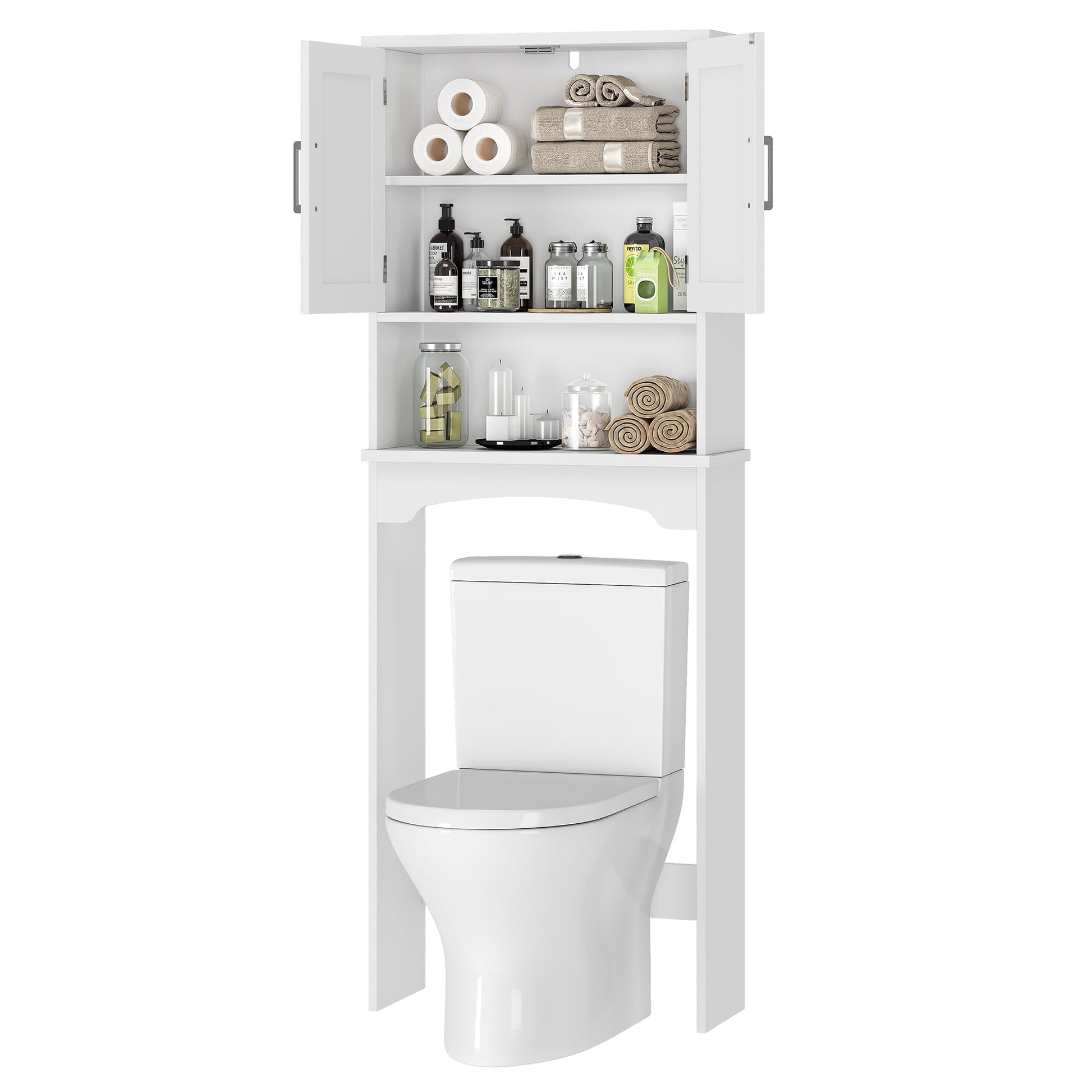Meuble de rangement Garvee à suspendre au-dessus des toilettes, en MDF avec double porte et protection anti-basculement, pour salle de bain et buanderie, blanc, gain de place, polyvalent