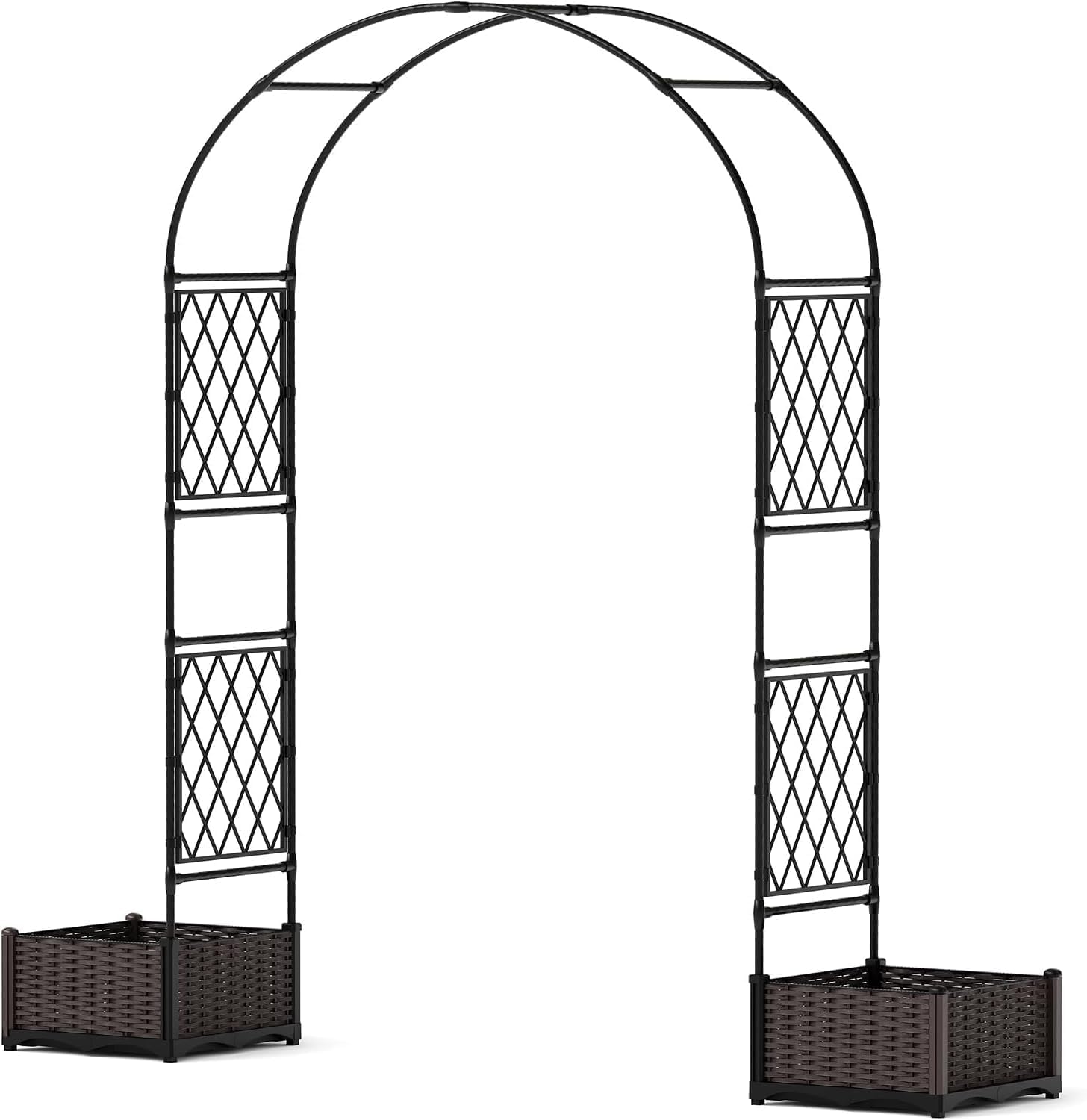 Arche de jardin Garvee 200 cm avec 2 jardinières, arche en métal revêtu de PE résistant aux intempéries pour le jardin et les réceptions, robuste et polyvalente, blanche