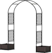 Arche de jardin Garvee 200 cm avec 2 jardinières, arche en métal revêtu de PE résistant aux intempéries pour le jardin et les réceptions, robuste et polyvalente, blanche
