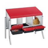 Garvee Pondoir pour poules à 3 compartiments avec support, métal galvanisé zinc, poignée en plastique, plateau amovible, pour poulaillers et fermes, rouge - Rouge