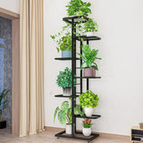 Support à plantes Garvee à 7 niveaux avec 8 pots, en métal, pieds réglables, pour intérieur et balcon, gain de place, noir - Noir