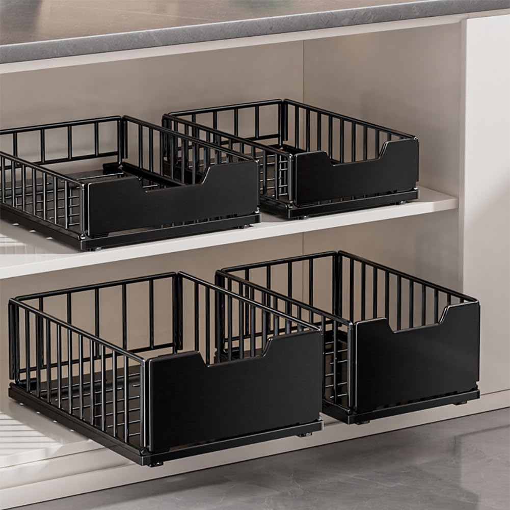 Organisateur de placard de cuisine extensible Garvee, en métal, tiroirs robustes en acier au carbone, installation sans perçage, montage flexible, gain de place, polyvalent