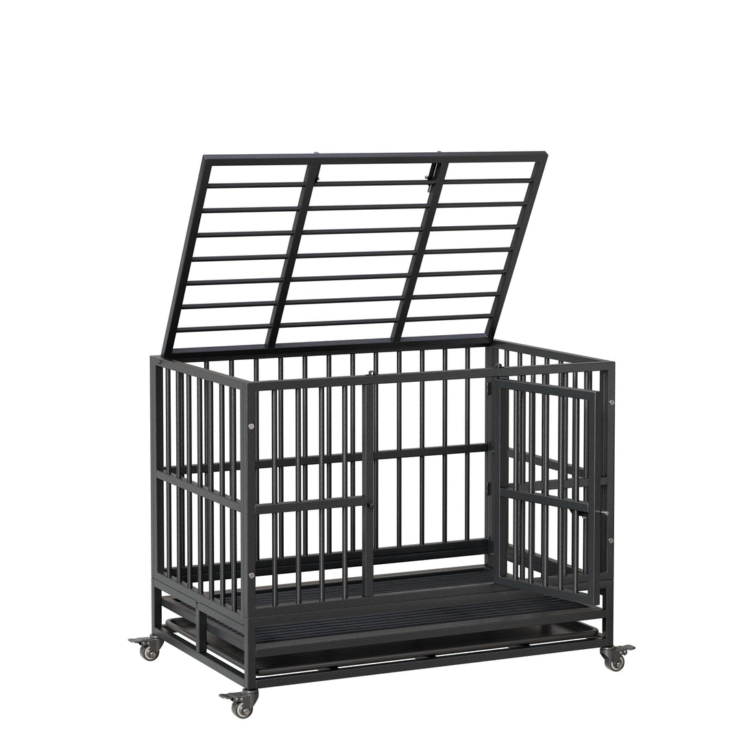 Cage de transport robuste Garvee pour chien, 94 cm (37 pouces), avec double porte, roulettes pivotantes à 360°, en métal, pliable, pour chiens de petite et grande taille, usage intérieur.