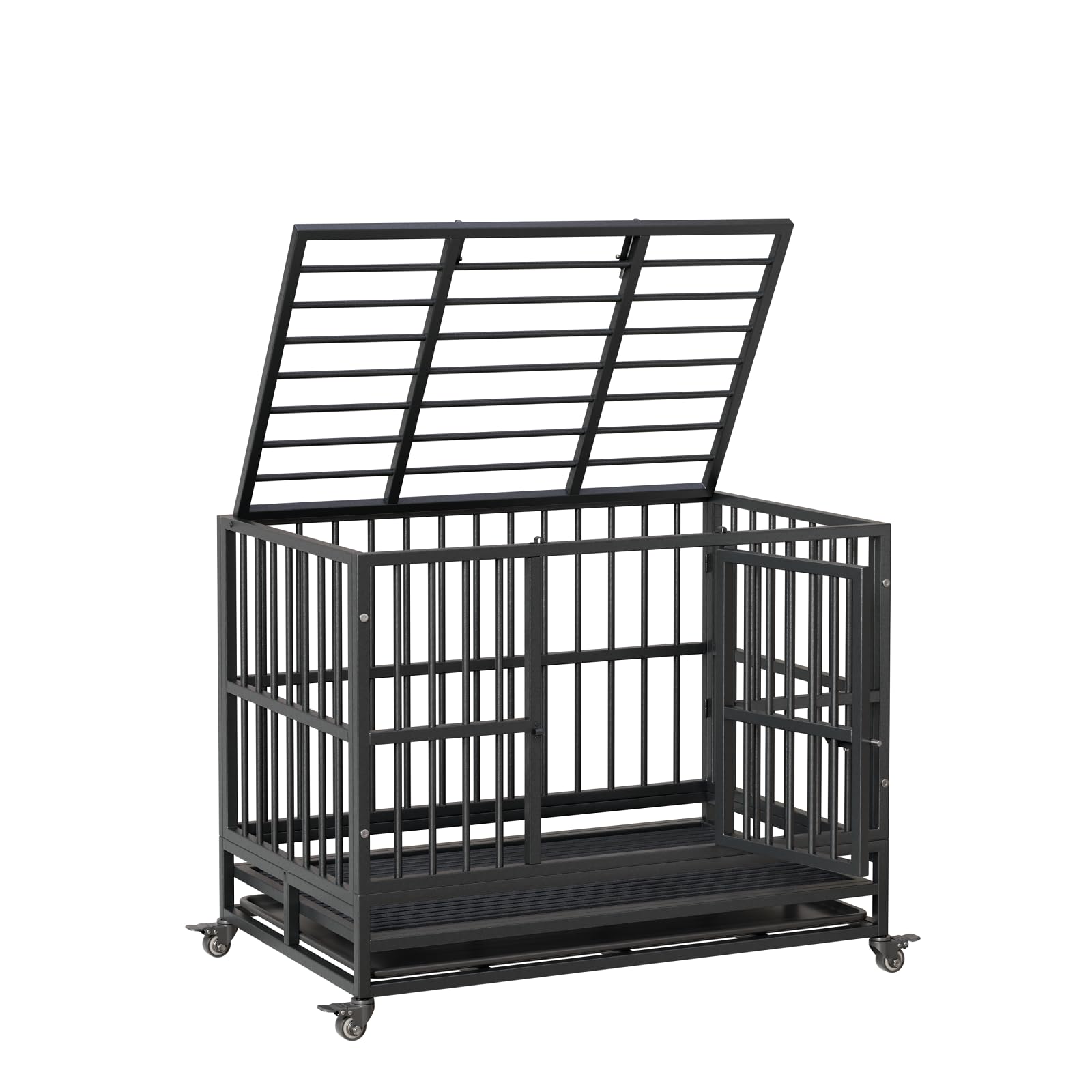 Cage de transport robuste Garvee pour chien, 94 cm (37 pouces), avec double porte, roulettes pivotantes à 360°, en métal, pliable, pour chiens de petite et grande taille, usage intérieur.
