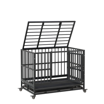 Cage de transport robuste Garvee pour chien, 94 cm (37 pouces), avec double porte, roulettes pivotantes à 360°, en métal, pliable, pour chiens de petite et grande taille, usage intérieur.