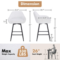 Tabourets de bar pivotants modernes Garvee, lot de 2, revêtement en tissu sherpa et pieds en métal, 66 cm (26 pouces), noirs