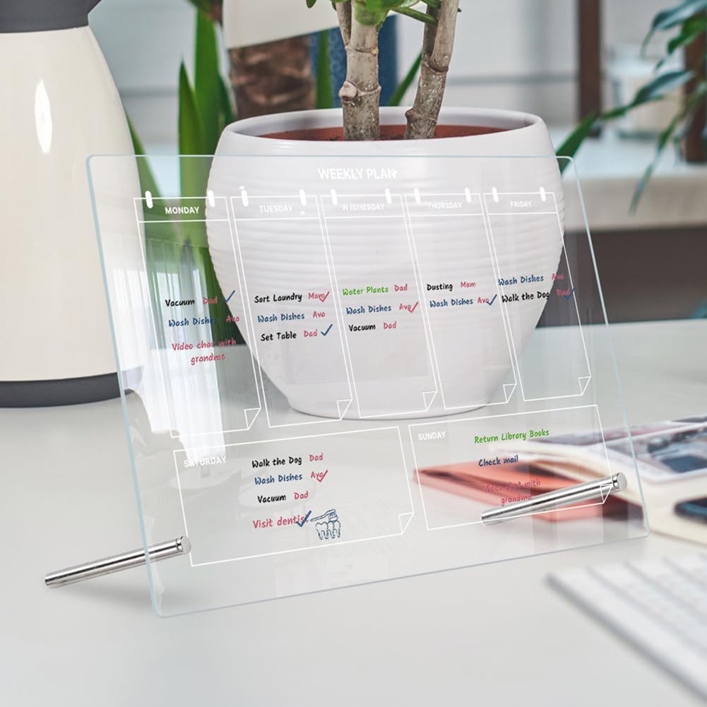 Calendrier hebdomadaire de bureau Garvee en acrylique blanc avec support, 30 x 20 cm (11,8 x 7,9 pouces).