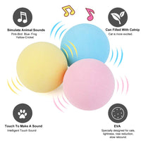 GARVEE Ensemble de 3 jouets pour chat, 50 mm, balles interactives avec sons d'animaux, silicone EVA, jaune, bleu, rose