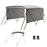 Garvee Taud bimini 3 Arcs Pour Bateau, Toile Polyester 600D Imperméable, Cadre Aluminium 2,5 cm, Protection UV, Parois Latérales Détachables - Gris