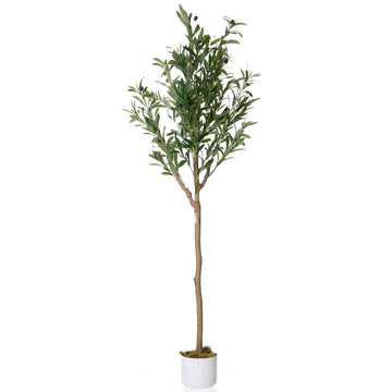 Olivier artificiel Garvee de 1,5 m de haut avec 22 fruits, en polyester, pot en ciment, pour la décoration de la maison et du bureau, vert