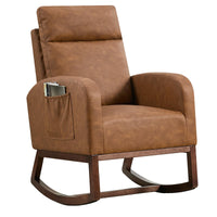 Fauteuil à bascule moderne Garvee pour chambre d'enfant, en cuir PU, avec dossier haut de 66 cm, ergonomique et stable, et poche latérale, noir. Idéal pour le salon et la chambre.