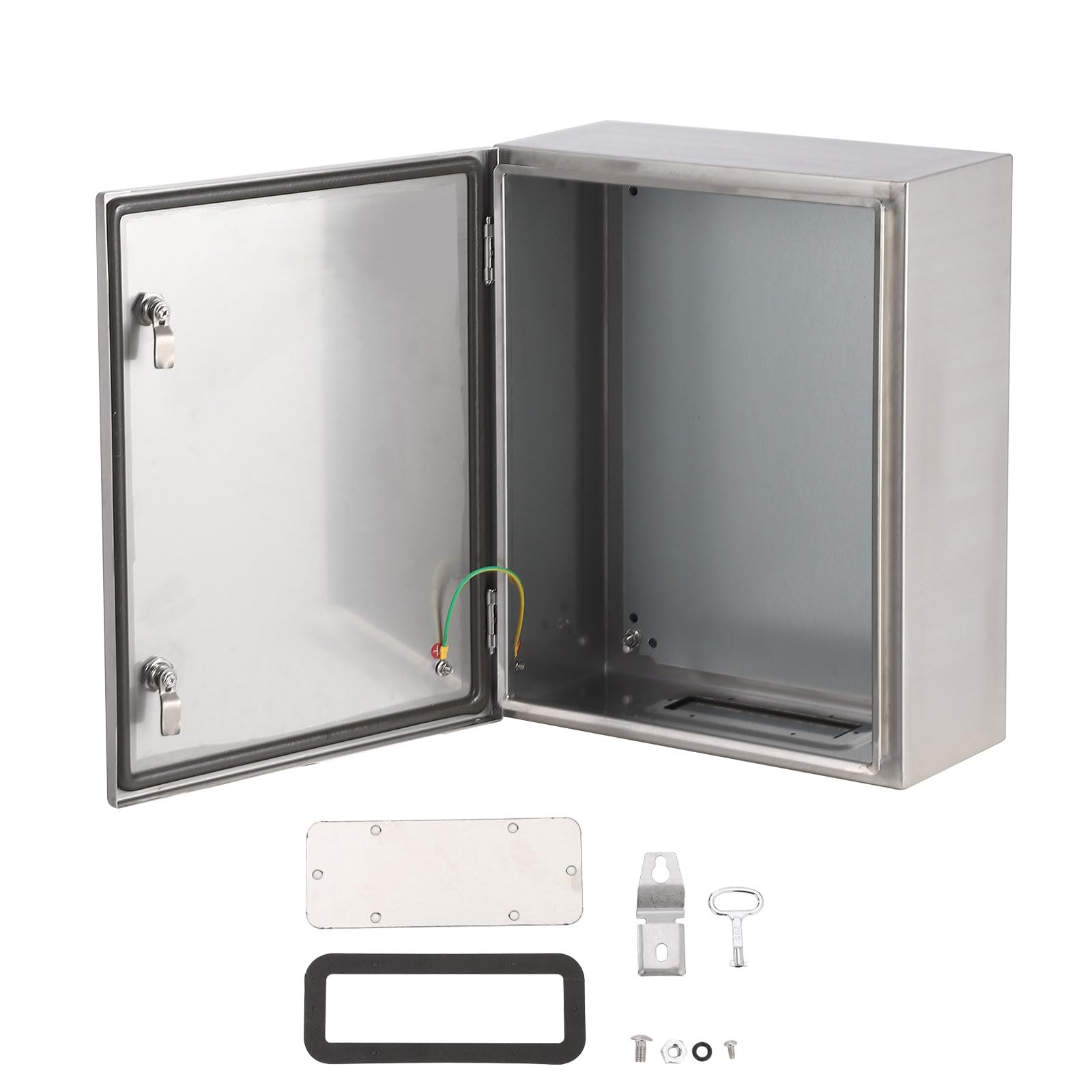 Boîte de jonction électrique étanche Garvee IP65 en acier inoxydable 304 pour usage extérieur, avec couvercle à charnière et joint en caoutchouc.