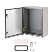 Boîte de jonction électrique étanche Garvee IP65 en acier inoxydable 304 pour usage extérieur, avec couvercle à charnière et joint en caoutchouc.