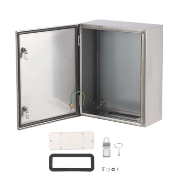 Boîte de jonction électrique étanche Garvee IP65 en acier inoxydable 304 pour usage extérieur, avec couvercle à charnière et joint en caoutchouc.
