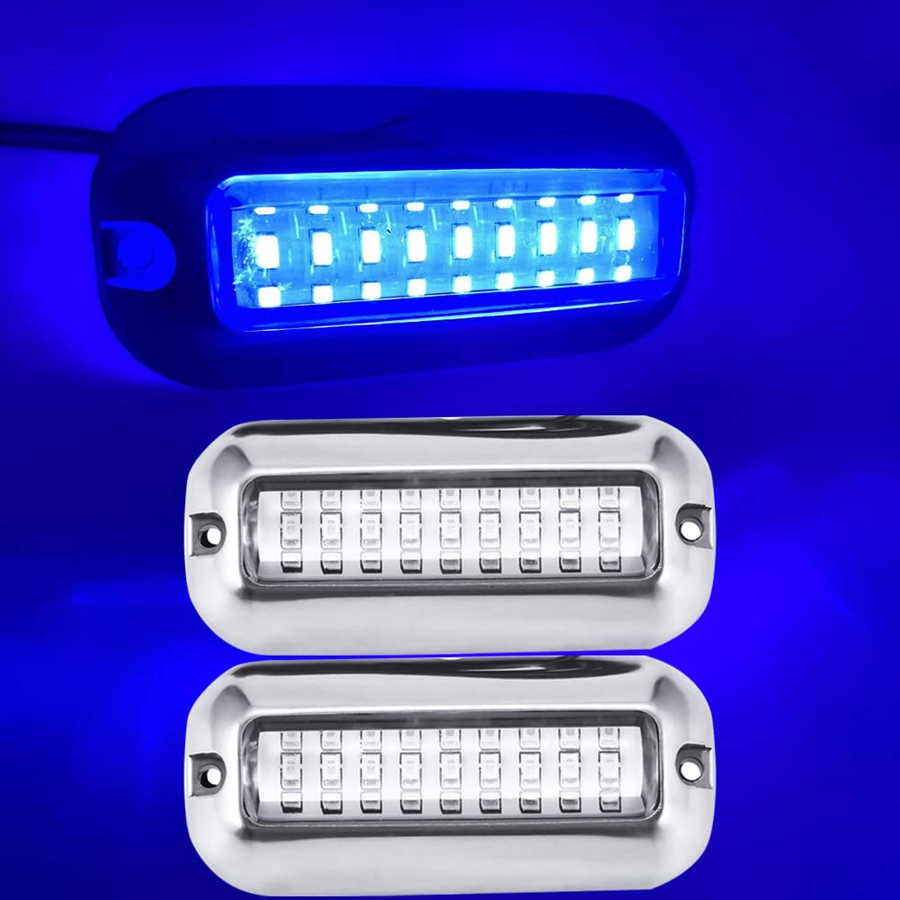 Garvee Lot de 2 lampes marines 27 LED, éclairage sous-marin pour bateau, éclairage de rétroviseur pour ponton en acier inoxydable, lampe de pont étoilée Vissen, lampe de nuit pour yachting et bateau en acier inoxydable