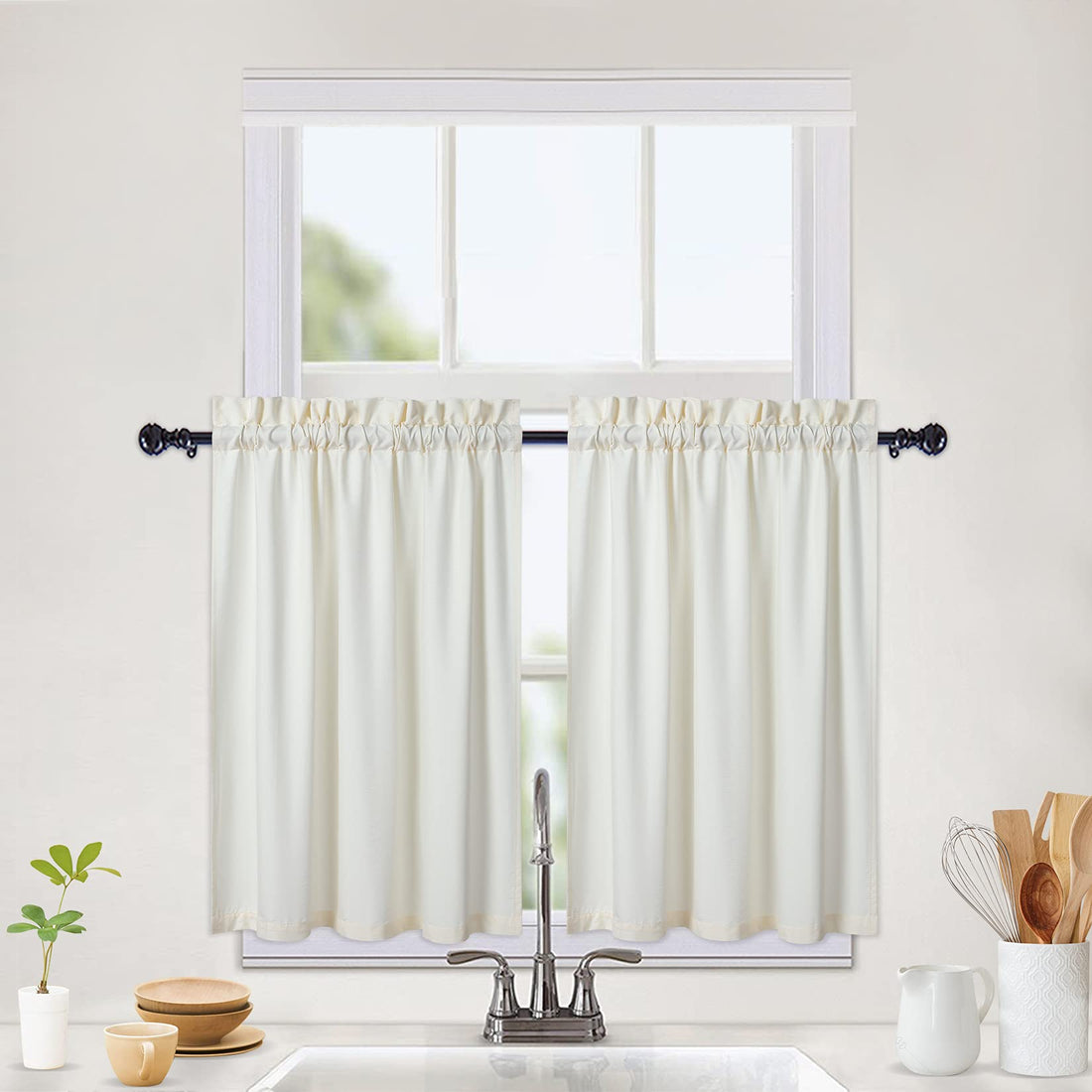 Rideaux de cuisine imperméables Garvee avec texture en relief beige 2x30x61 cm pour salle de bain et chambre