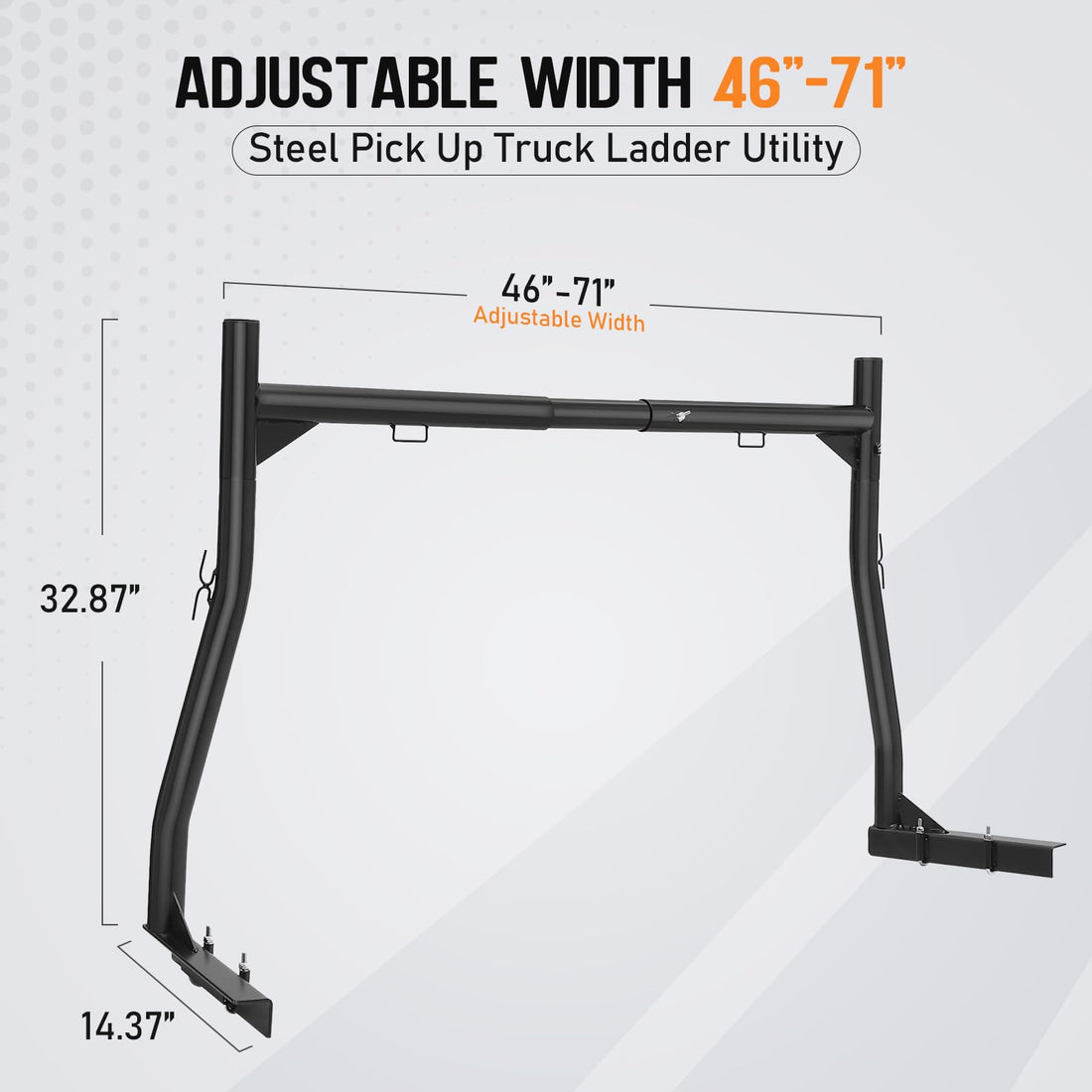 Porte-échelle Garvee réglable en acier robuste pour camionnettes, capacité de 363 kg (800 lb), extensible sans perçage, noir, pour le transport extérieur.